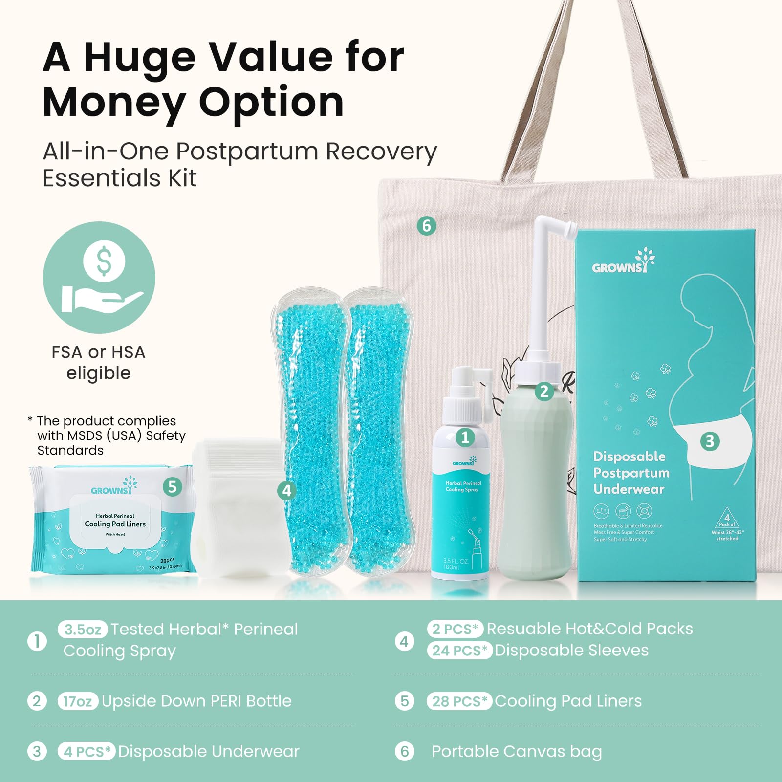 GROWNSY herbal perineal spray with 360° spray head for easy application