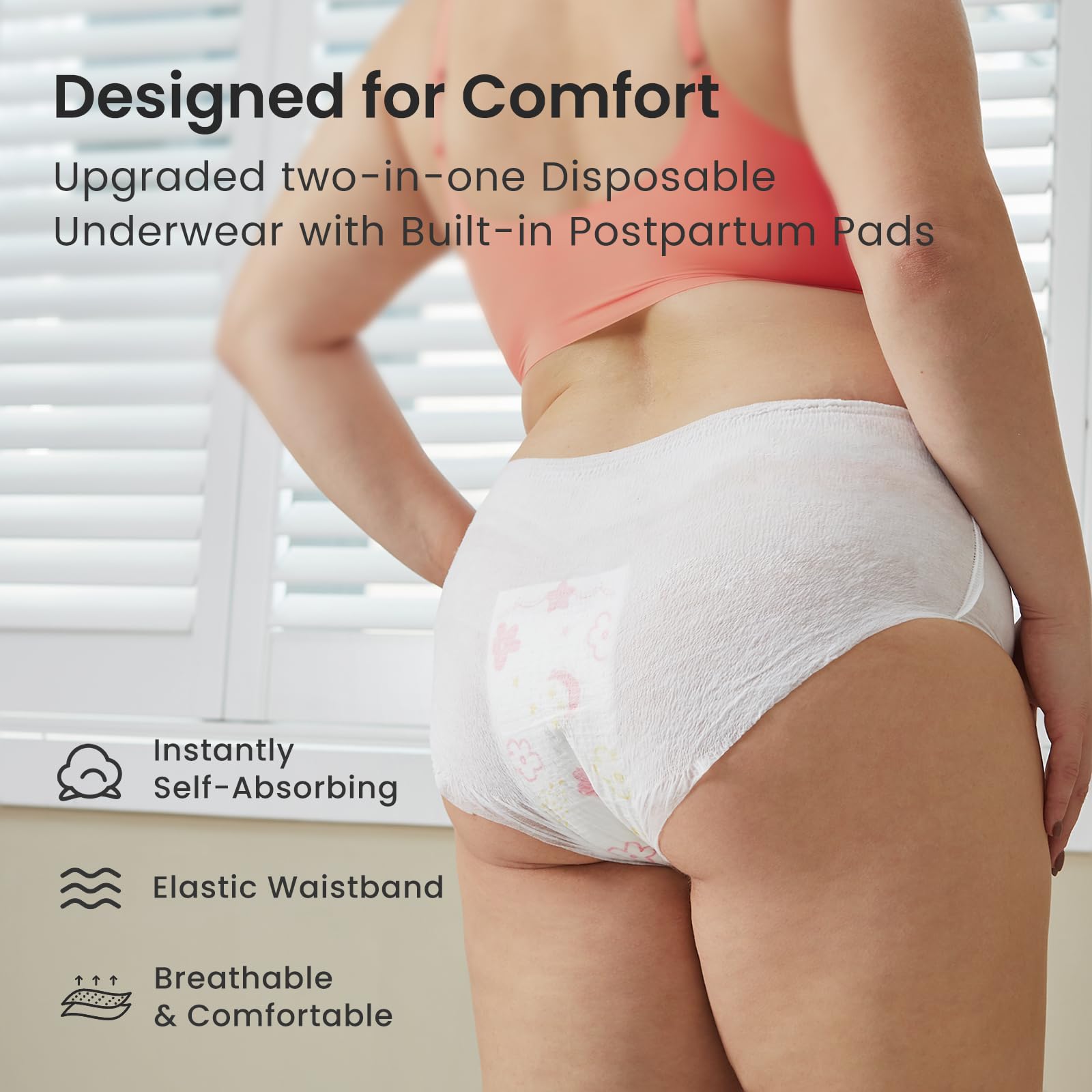 Grownsy self-absorbent disposable underwear worn for discreet leak protection.