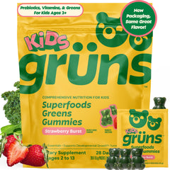 Grüns kids multivitamin bottle for on-the-go nutrition and daily essential vitamins.