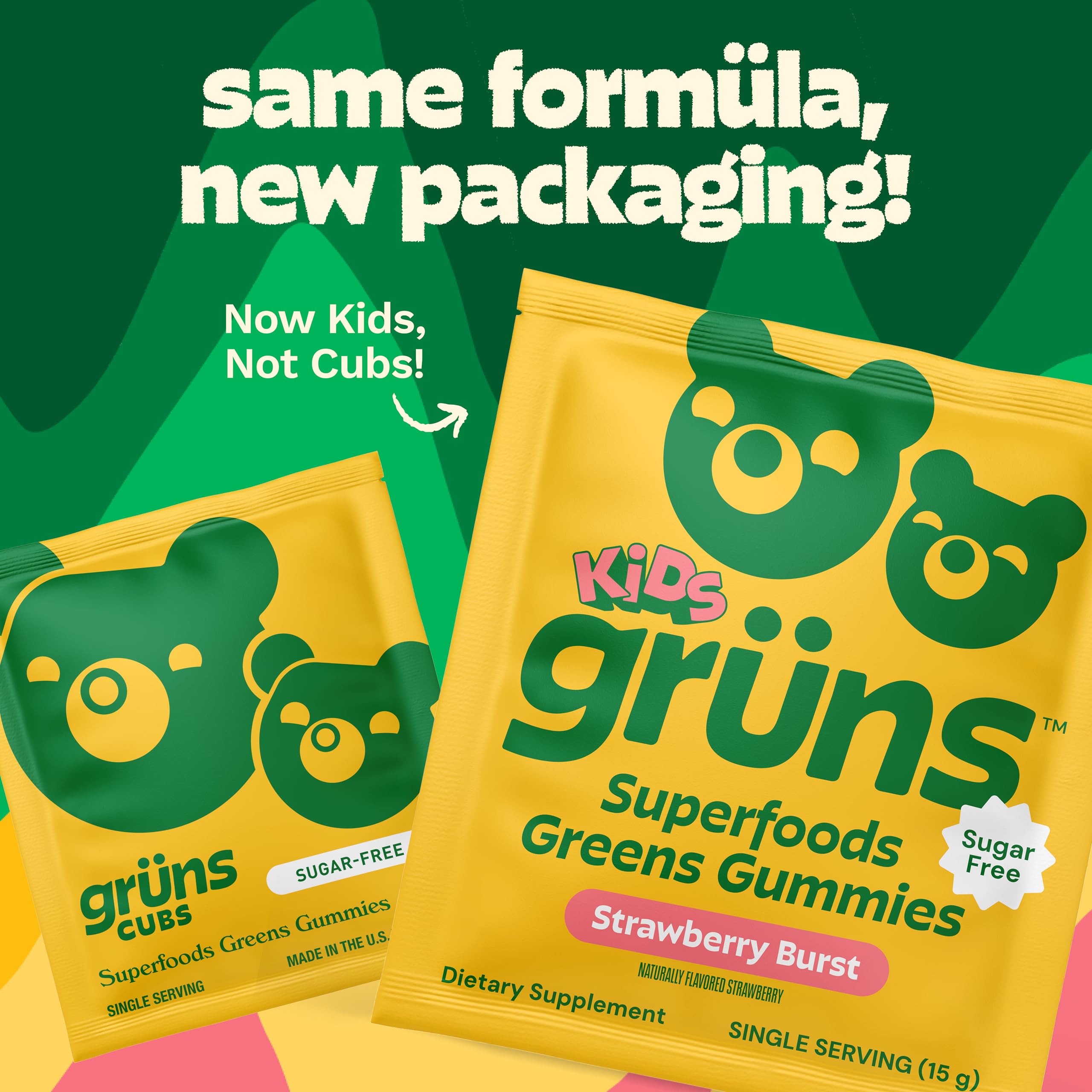 Grüns multivitamin kids on the go packaging enables convenient daily nutrition