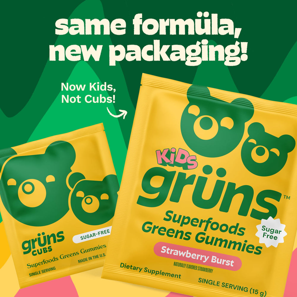 Grüns multivitamin kids on the go packaging enables convenient daily nutrition