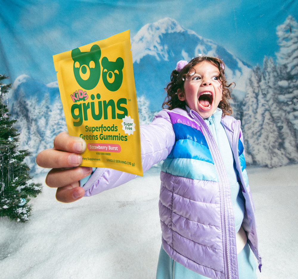 Grüns multivitamin kids vegan gluten free icon indicates plant based allergy friendly choice