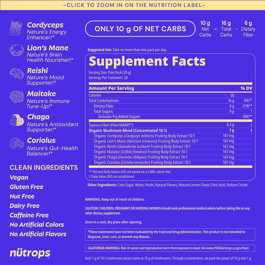 Grüns Nutrops Lions Mane gummies bottle for on the go wellness