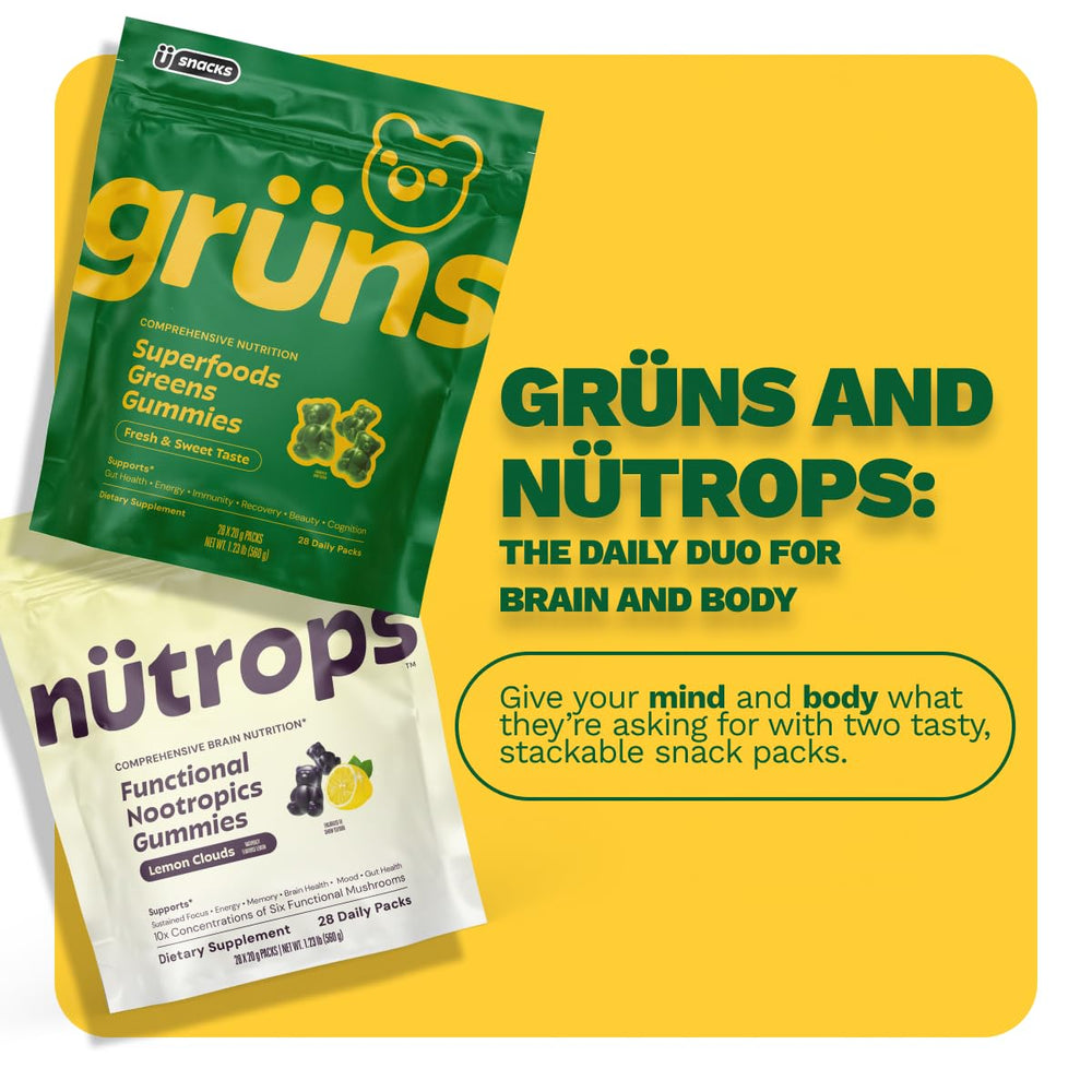 Grüns Nutrops mushroom blend ingredients illustration highlighting Lion’s Mane