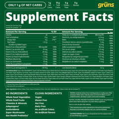 Grüns gummies packaging highlighting vegan, gluten-free, and clean label features.