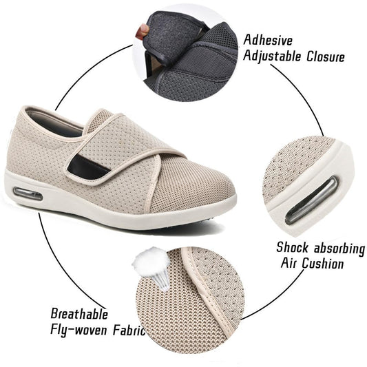 GSFY wide-width diabetic sneaker showing non-slip sole for stable steps.