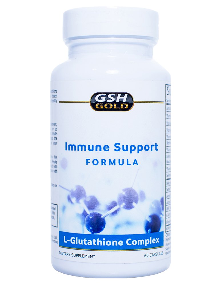 GSH Gold bottle close-up showing reduced glutathione supplement for immune support