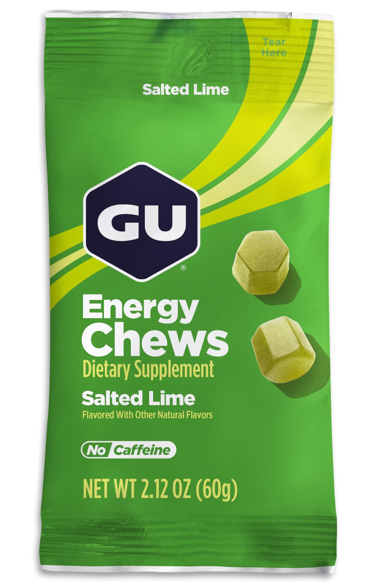 GU Energy Chews Salted Lime bag ready for on-the-go fueling during workouts.