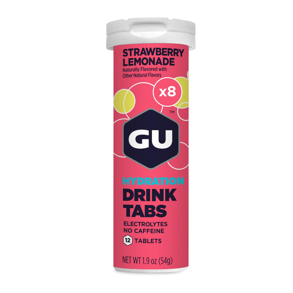 GU Energy Hydration Tablets dissolving in water for quick electrolyte boost during workouts.