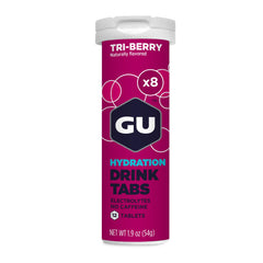 GU Energy Tri-Berry tablets dissolving in water for on-the-go hydration