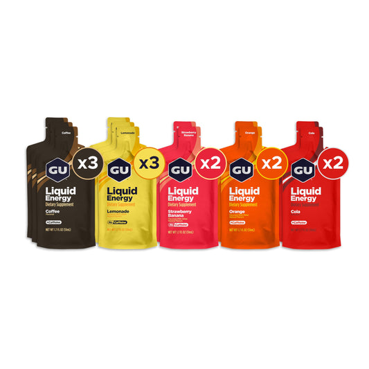 GU Energy Liquid Energy Coffee packet for a quick workout boost.