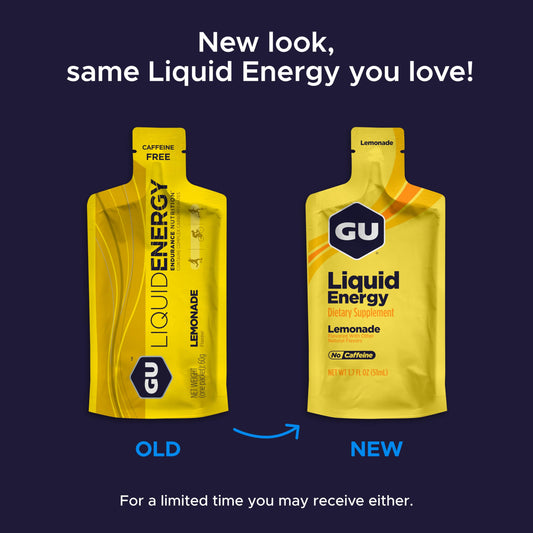 GU Energy Liquid Energy Lemonade packet for refreshing hydration mid-workout.