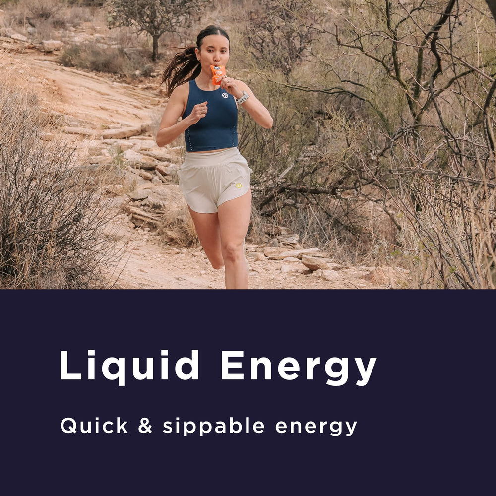 GU Energy Liquid Energy Orange packet for steady energy on long workouts.