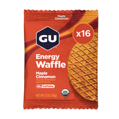 GU Energy Maple Cinnamon Organic Energy Waffle packaging for portable pre-workout fueling