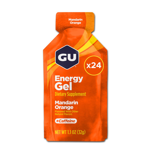 GU Energy Mandarin Orange gel box ready for endurance training.
