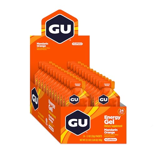 GU Energy Mandarin Orange gel packet for on-the-go energy during workouts.