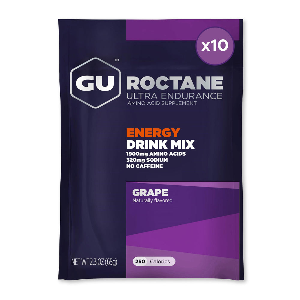GU Energy Roctane box packaging showcasing the 10 single-serving packets