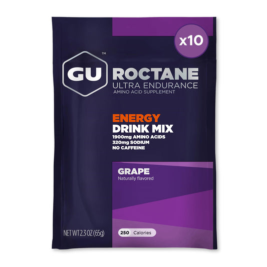 GU Energy Roctane box packaging showcasing the 10 single-serving packets