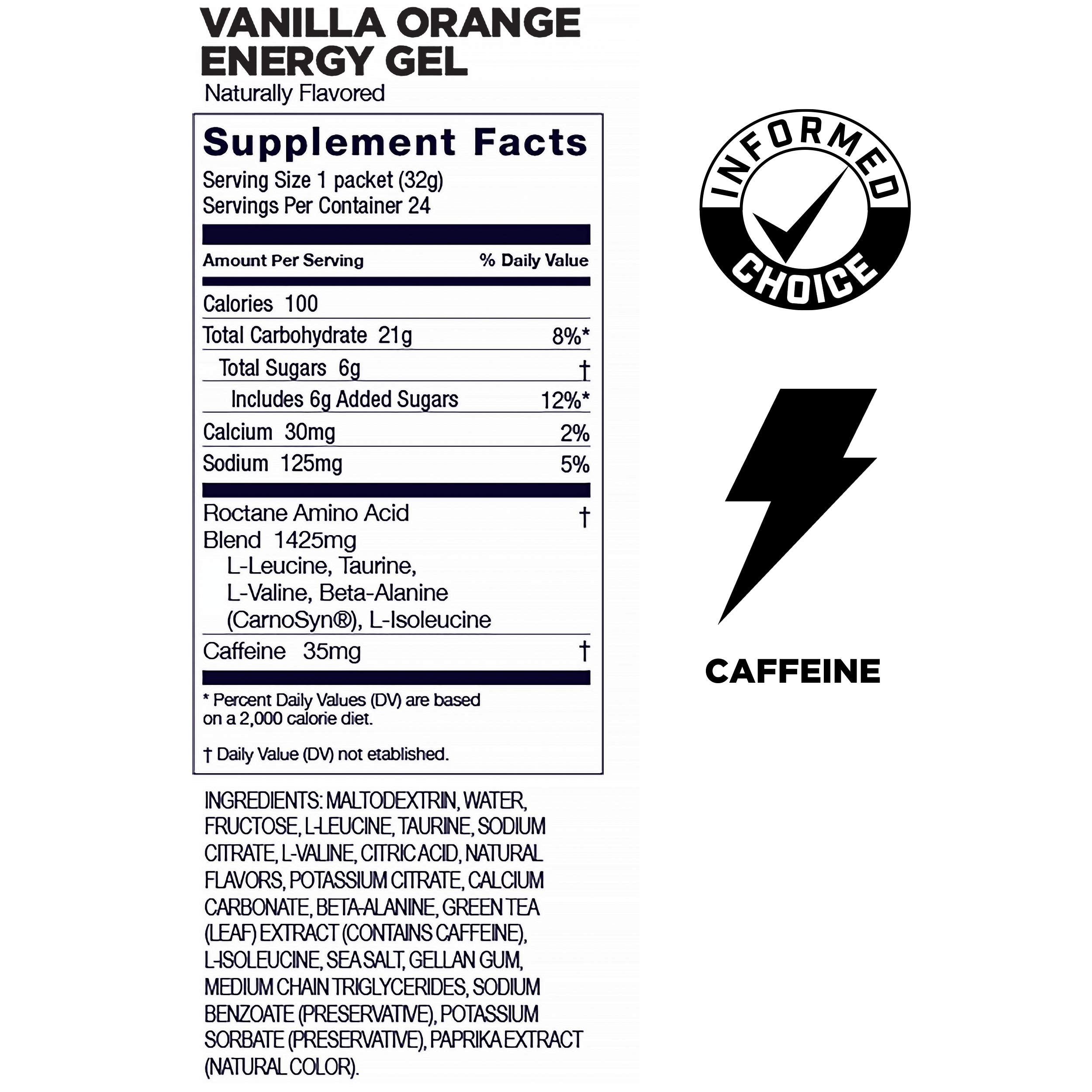 Vanilla Orange caffeine gel packet for endurance focus
