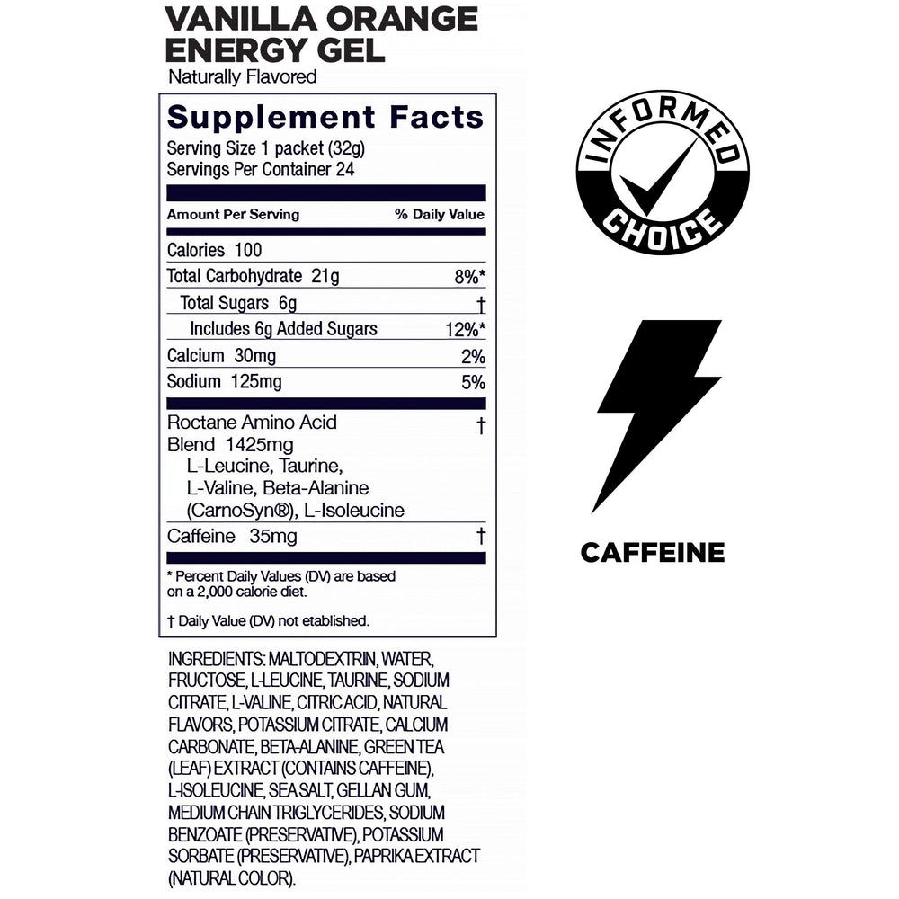 Vanilla Orange caffeine gel packet for endurance focus