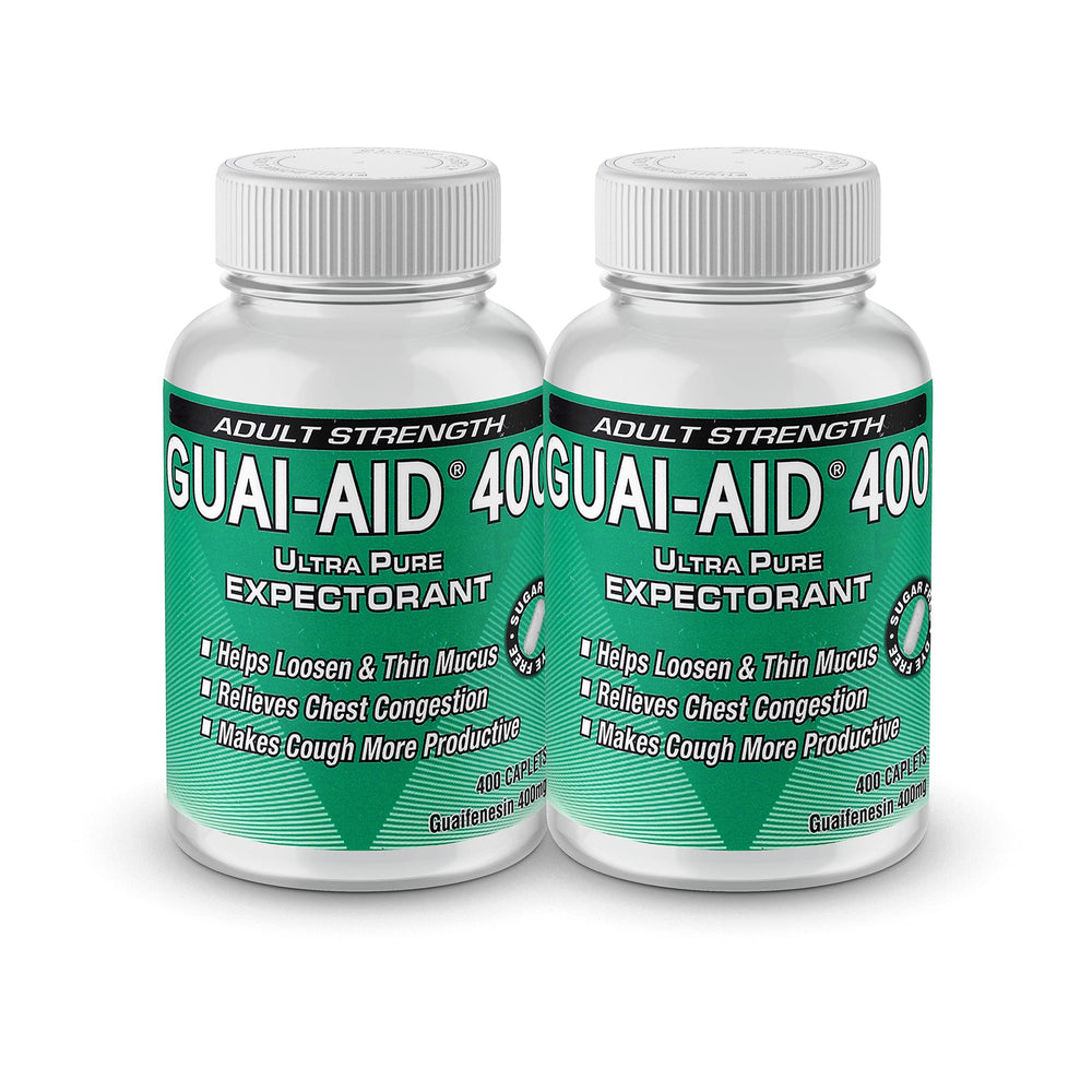 GUAI-AID 800 bottle front displaying dye-free mucus relief support.