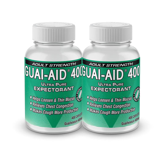 GUAI-AID 800 bottle front displaying dye-free mucus relief support.