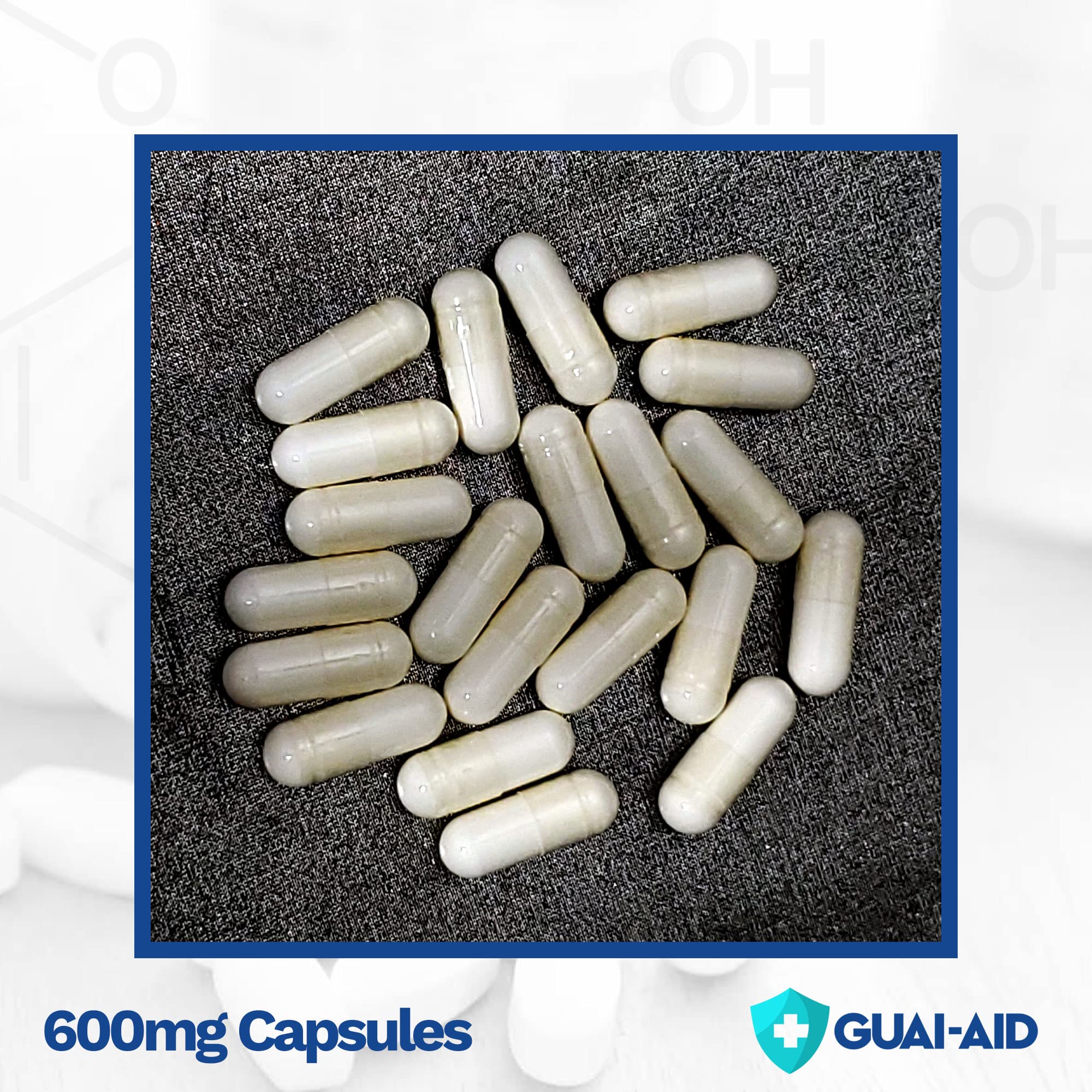 Guai-Aid ultra-pure guaifenesin capsules packaging highlights high purity.