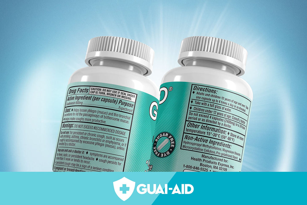 Guai-Aid packaging detail notes absence of artificial dyes.