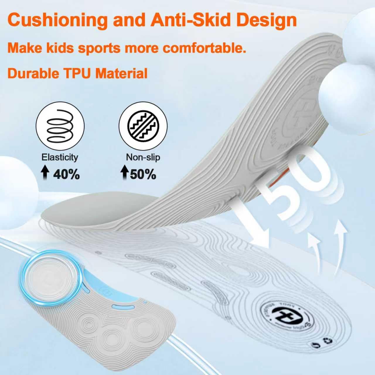 Guamar TPU durability demonstrated in easy-clean insoles for kids.