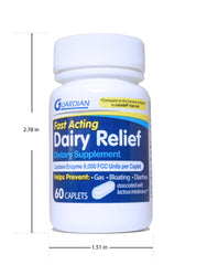 Guardian Dairy Relief lactase enzyme label highlighting lactose digestion support.