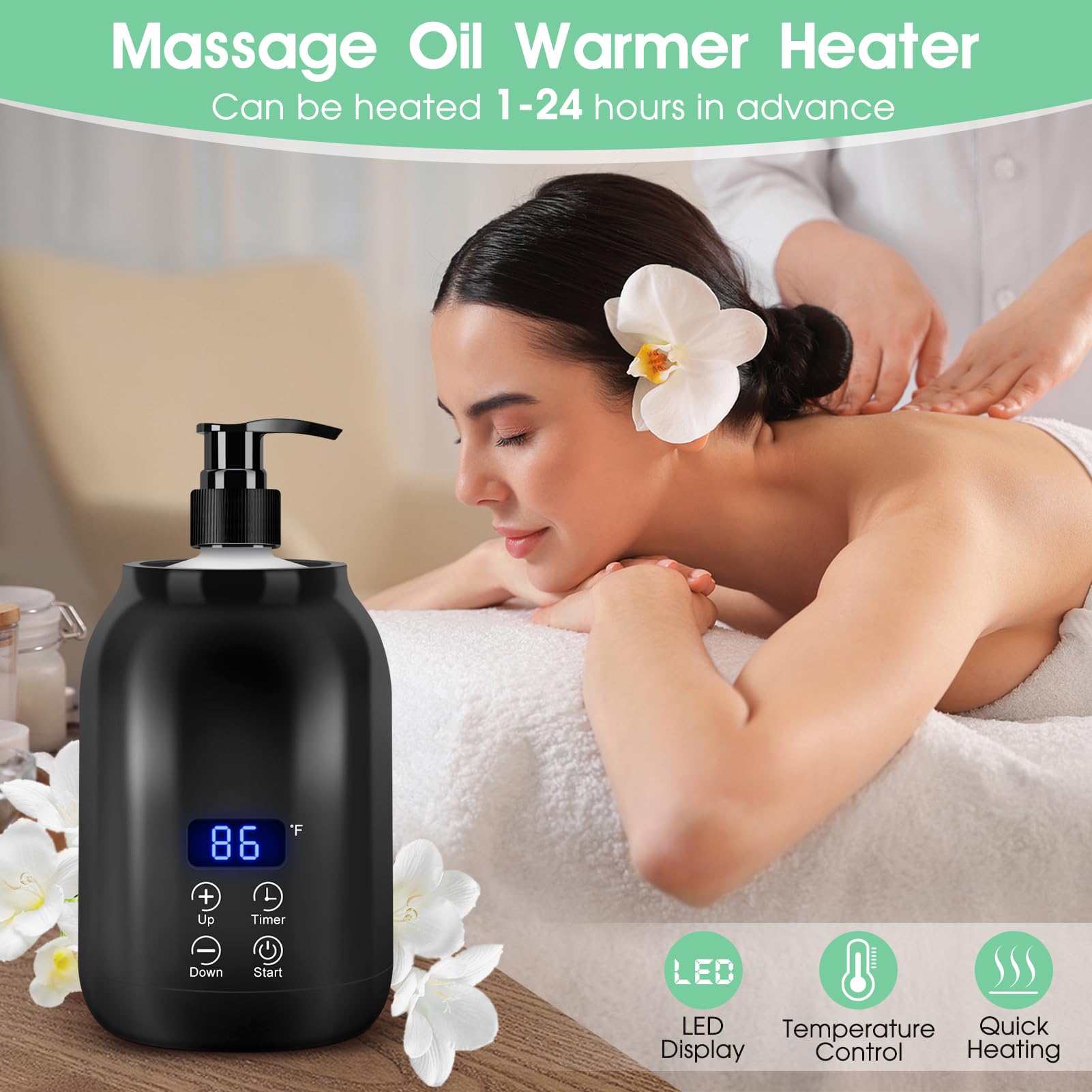 Gugxiom oil warmer showing temperature control range from 30°C to 65°C for consistent warmth