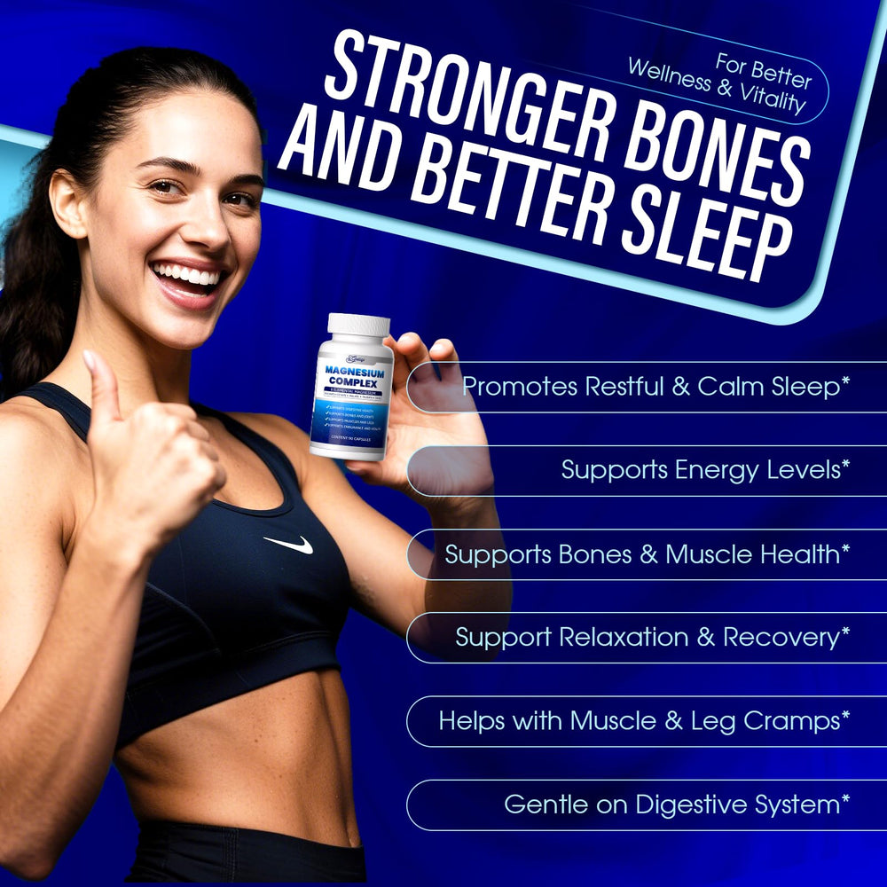 Guliqi 8-in-1 Magnesium Complex capsules close-up, featuring a 90-count bottle for easy dosing.