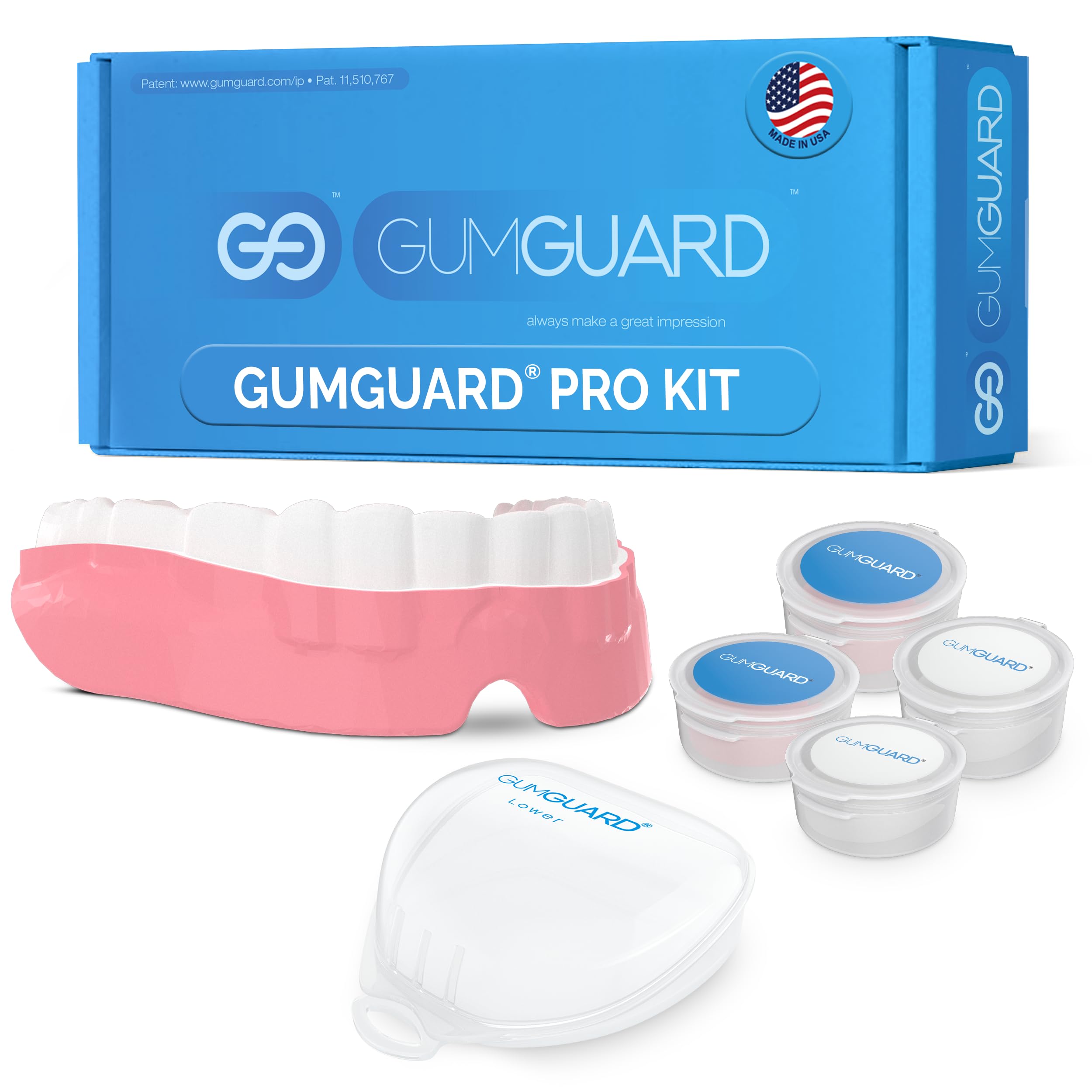 GumGuard PRO self-fitting comfort shown on the lower arch.