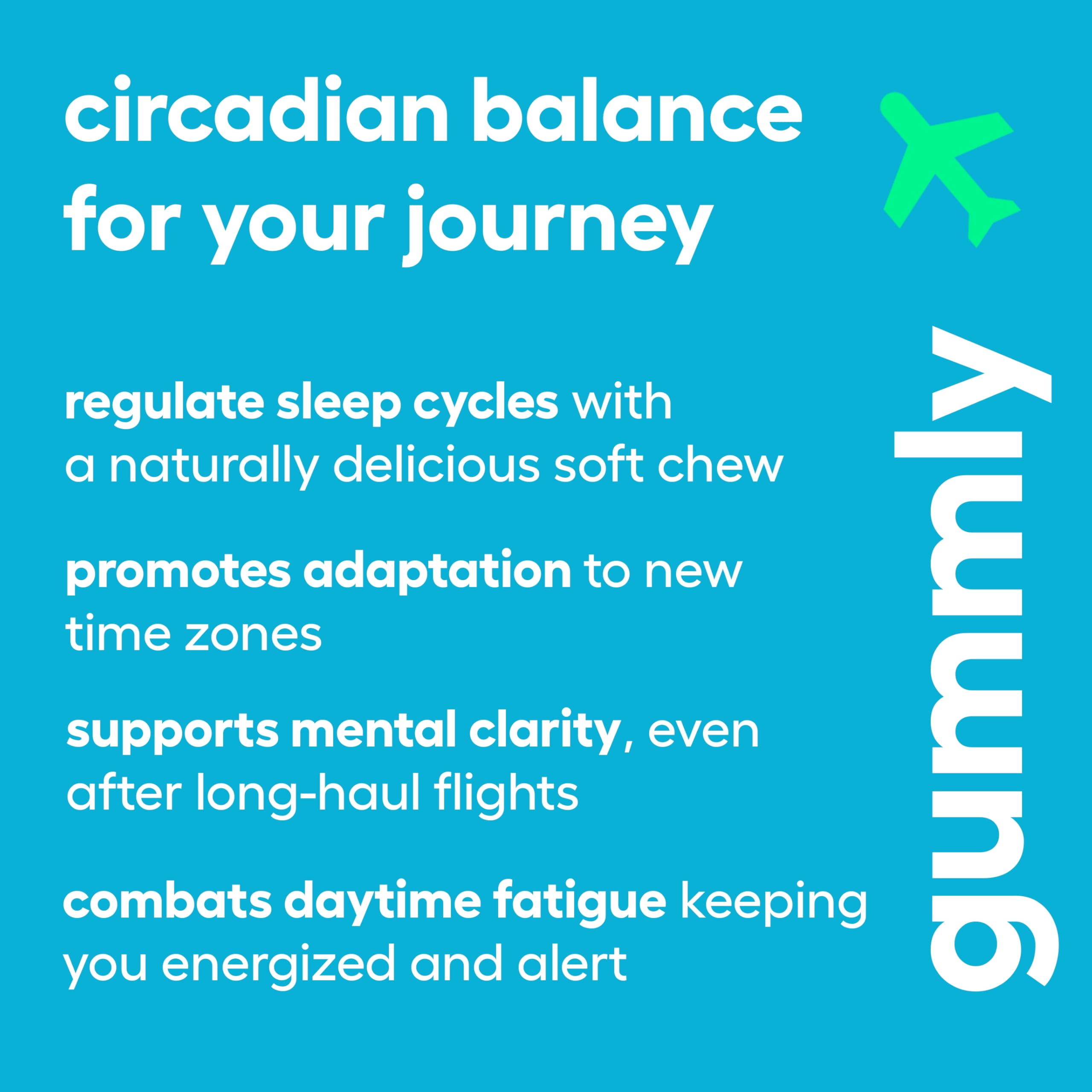 Bottle highlighting GABA ingredient to support steadier circadian rhythm while traveling