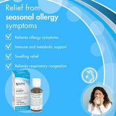 GUNA Allergy pack front emphasizes compact, homeopathic allergy relief.