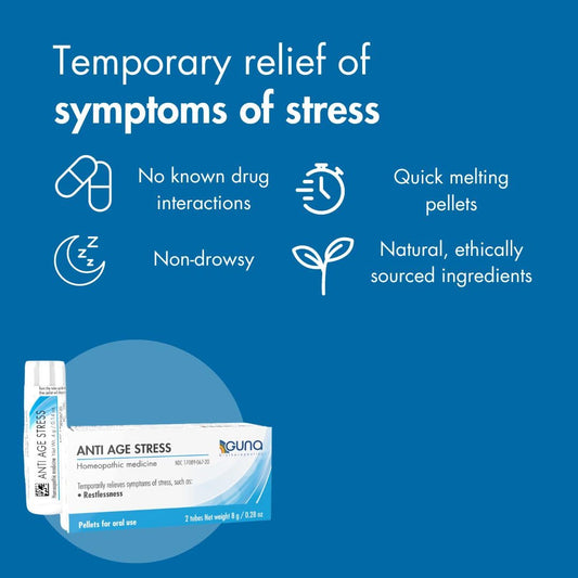 GUNA Anti Age Stress tubes packaging close-up for convenient, on-the-go support.
