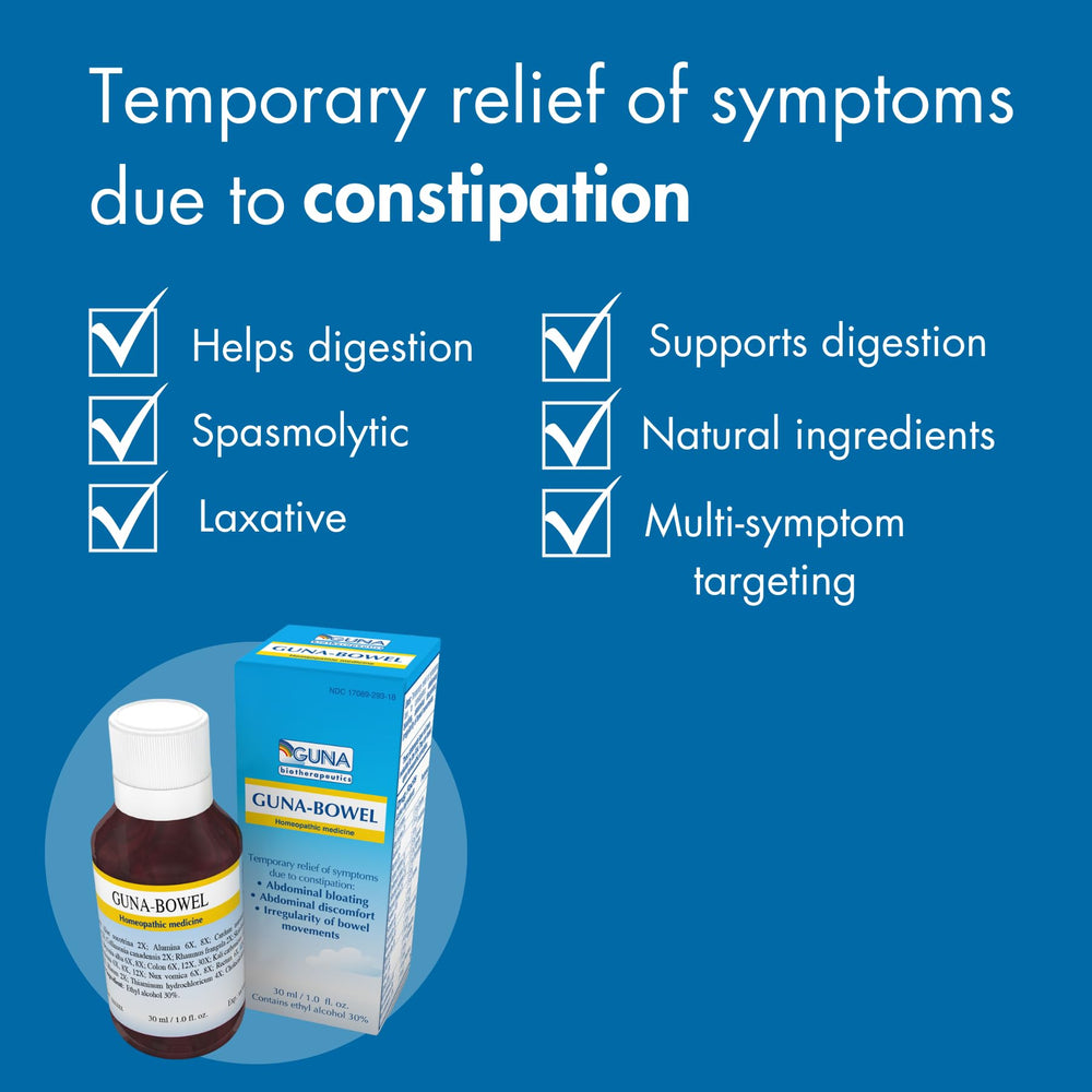 GUNA Bowel box packaging shows natural gut health support in a homeopathic format