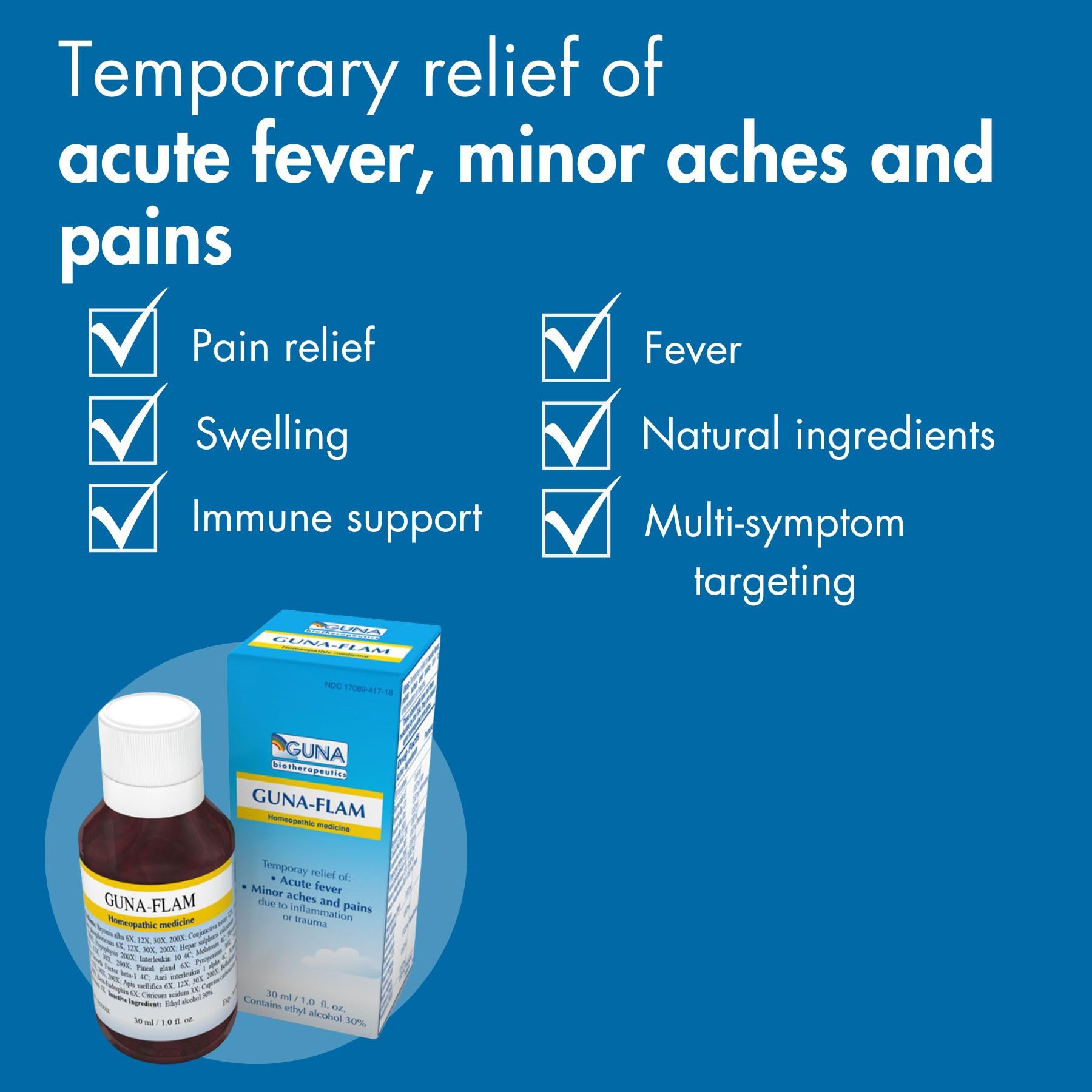 Guna Flam dosing instructions show simple use for minor discomfort