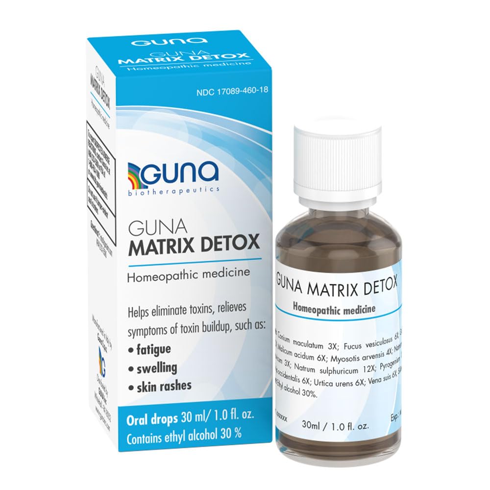 GUNA Matrix Detox bottle being poured for convenient daily detox support.
