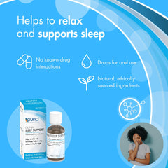Front view of GUNA Sleep Support bottle highlighting melatonin-free formula