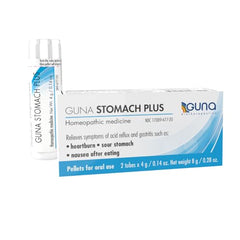 GUNA Stomach Plus pellets dissolving under the tongue for quick use.