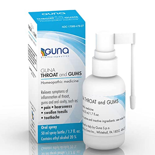 GUNA throat and gums spray bottle offering gentle soothing for irritated throat.