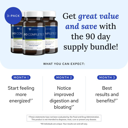 Gundry MD Bio Complete 3 bottle pour demonstrates easy daily intake.