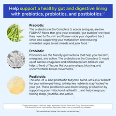 Gundry MD Bio Complete 3 gut-health chart highlights 3-in-1 synergy.
