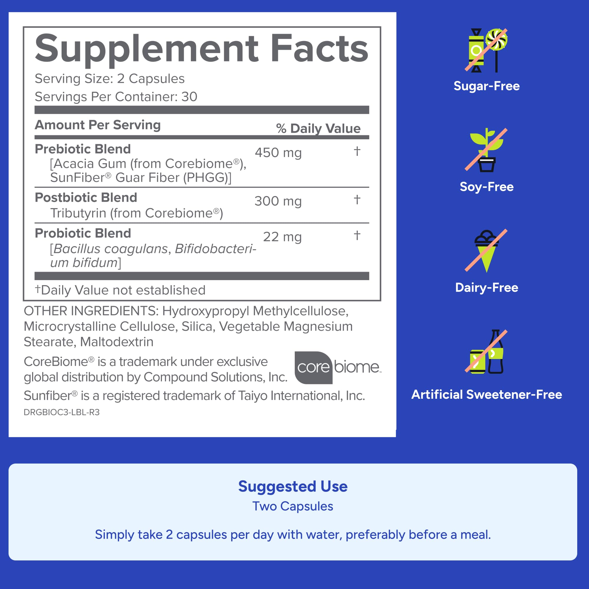 Gundry MD Bio Complete 3 skin-support illustration links gut health to clear skin.
