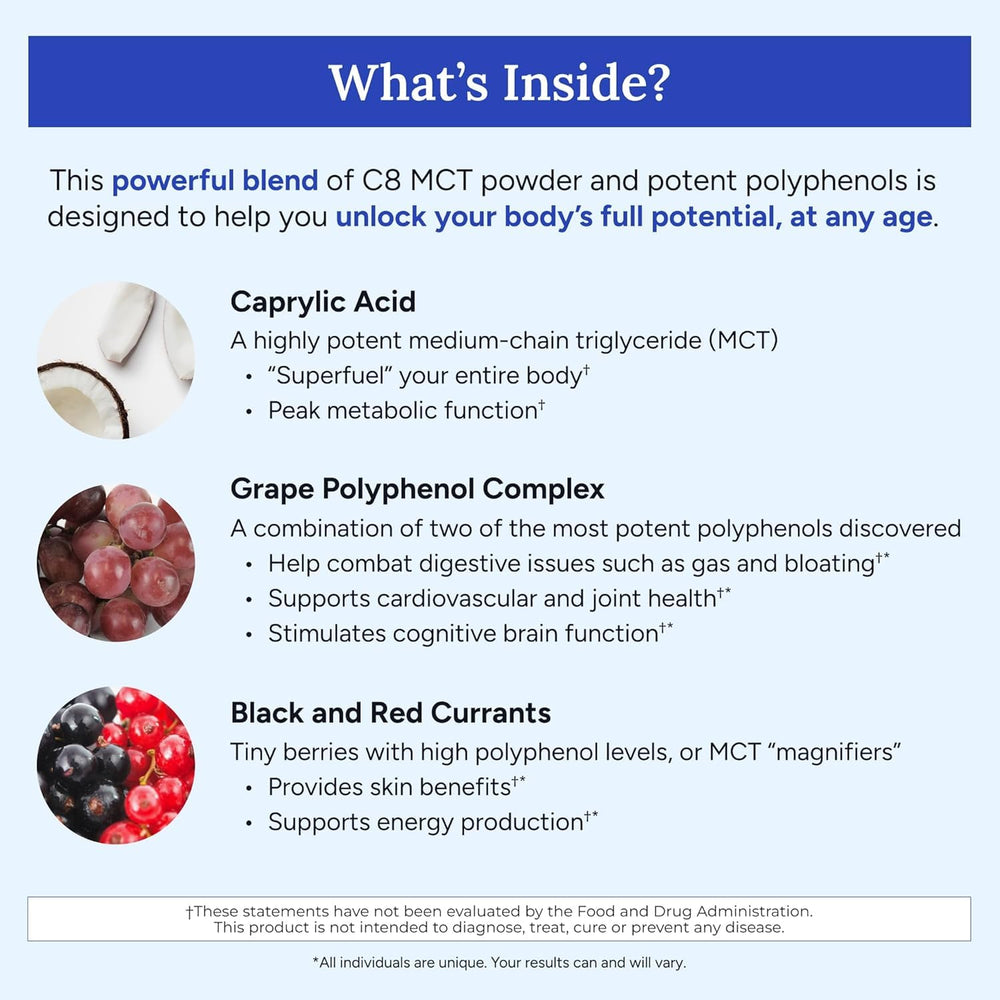 Gundry MD MCT Wellness Powder ingredient-panel highlights nutrients supporting energy productivity