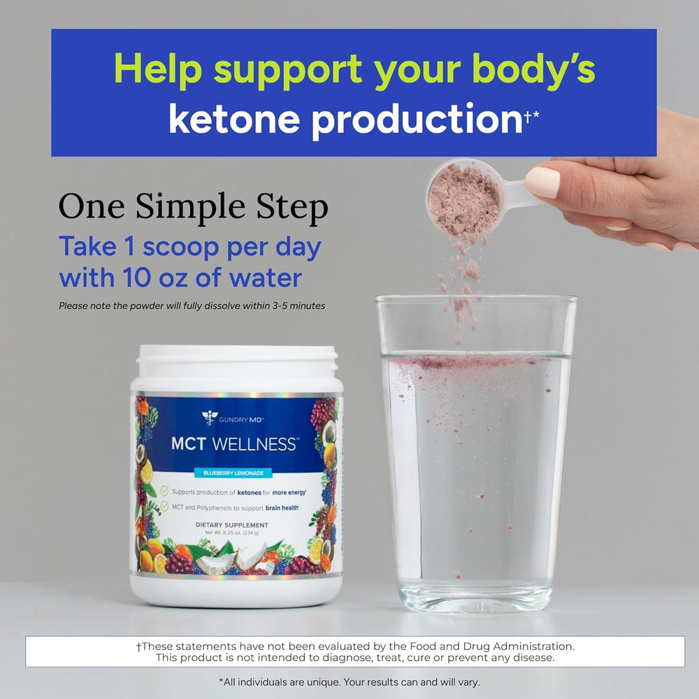 Gundry MD MCT Wellness Powder scoop beside tub for easy daily serving.