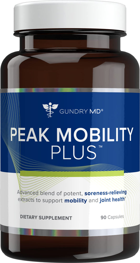 Gundry MD Peak Mobility bottle visual emphasizes joint flexibility support for everyday activity.
