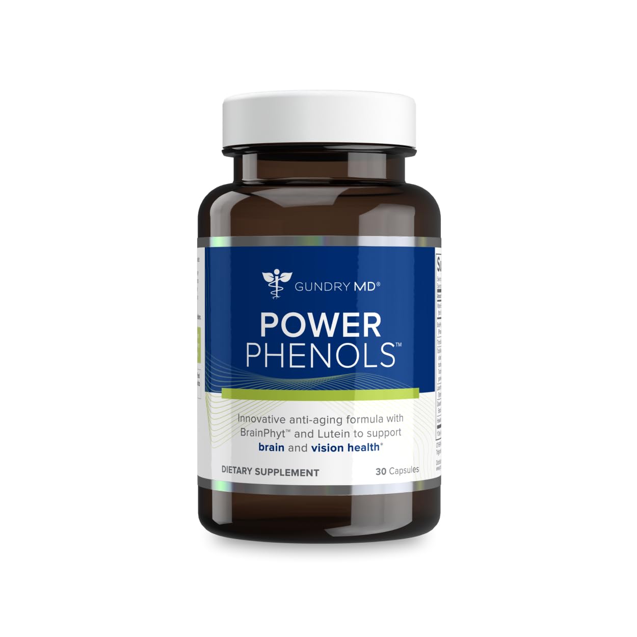 Gundry MD Power Phenols bottle front view promoting daily brain support
