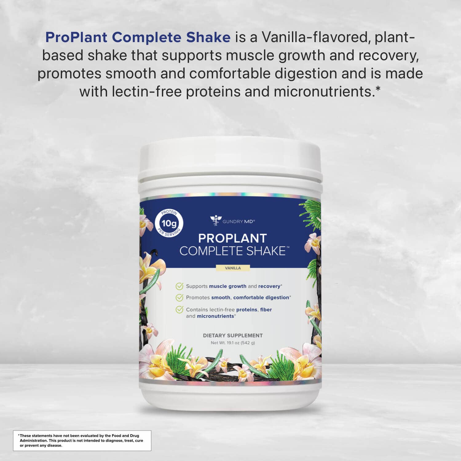 Gundry MD Pro Plant Complete Shake Vanilla nutrition panel highlights fiber and protein